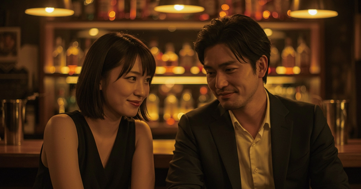 男女が見つめ合っている画像