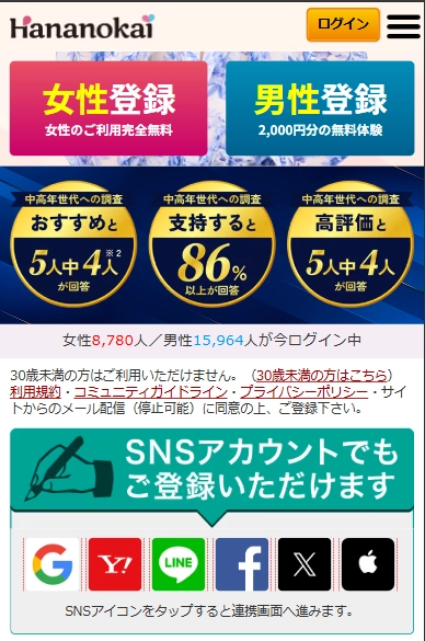 華の会メールの登録画面